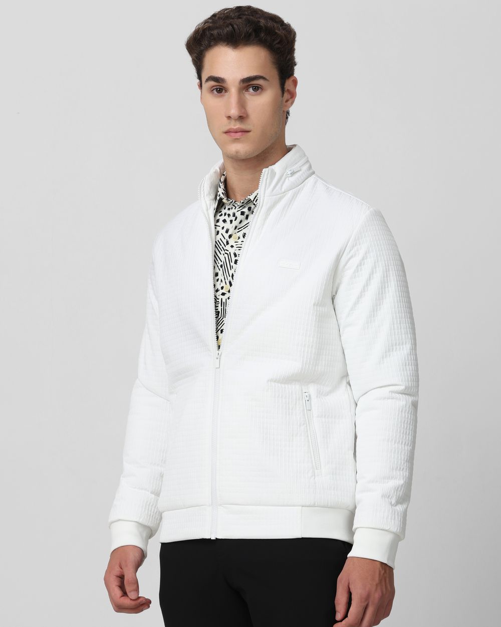 White Textured Puffer Slim Fit Jacket