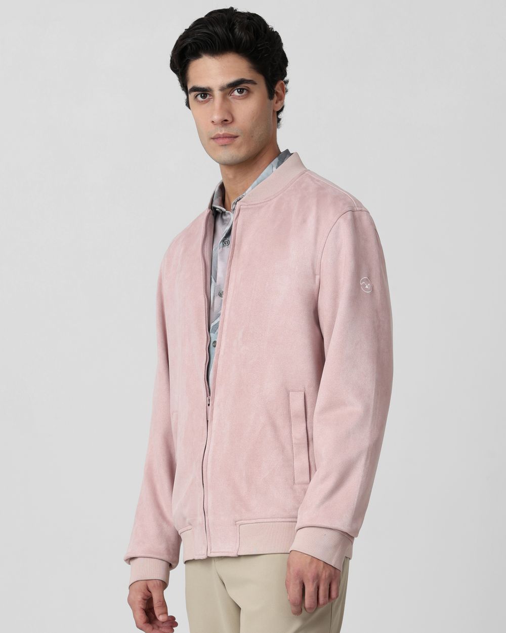 Pink Suede Bomber Slim Fit Jacket