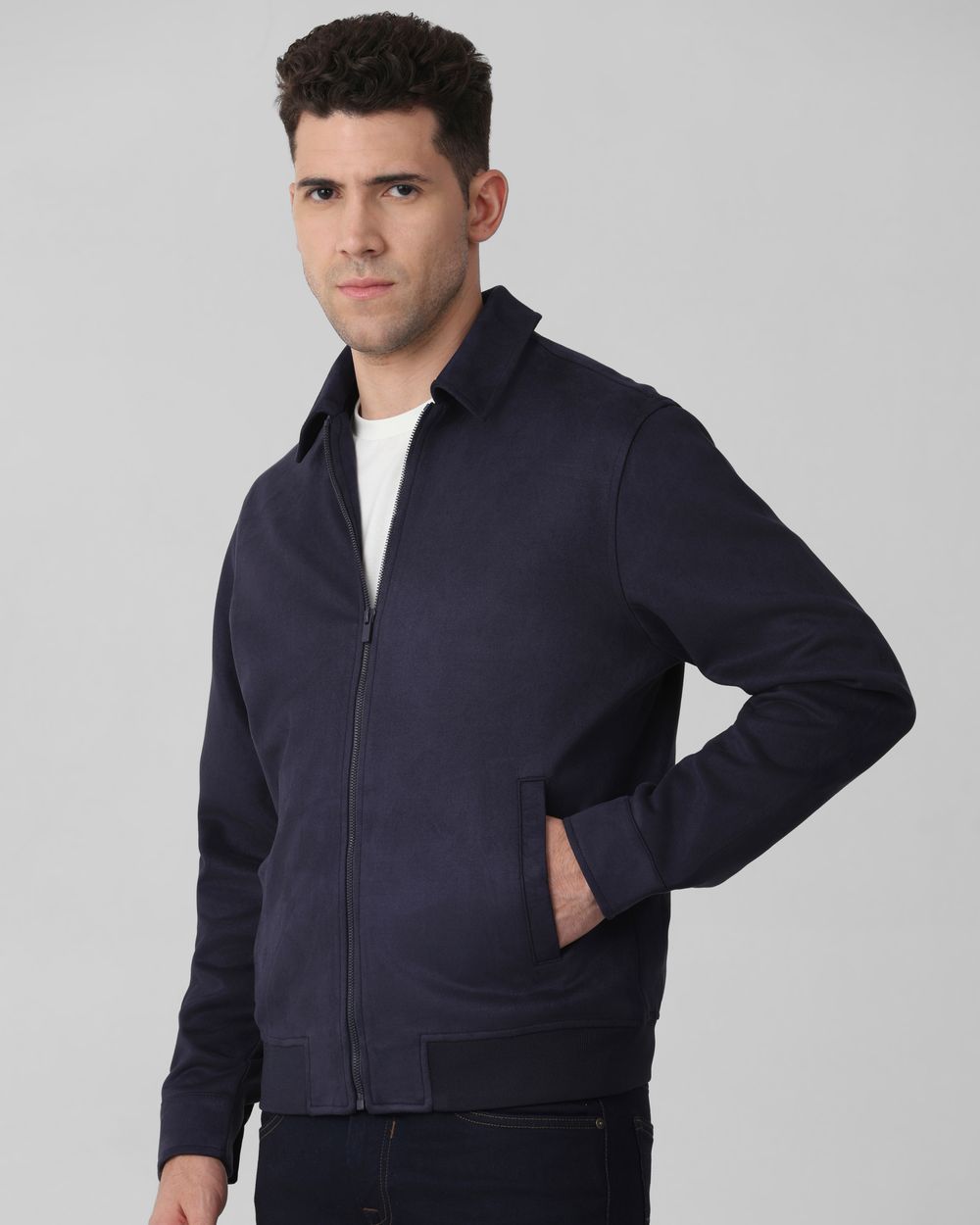 Navy Suede Plain Jacket