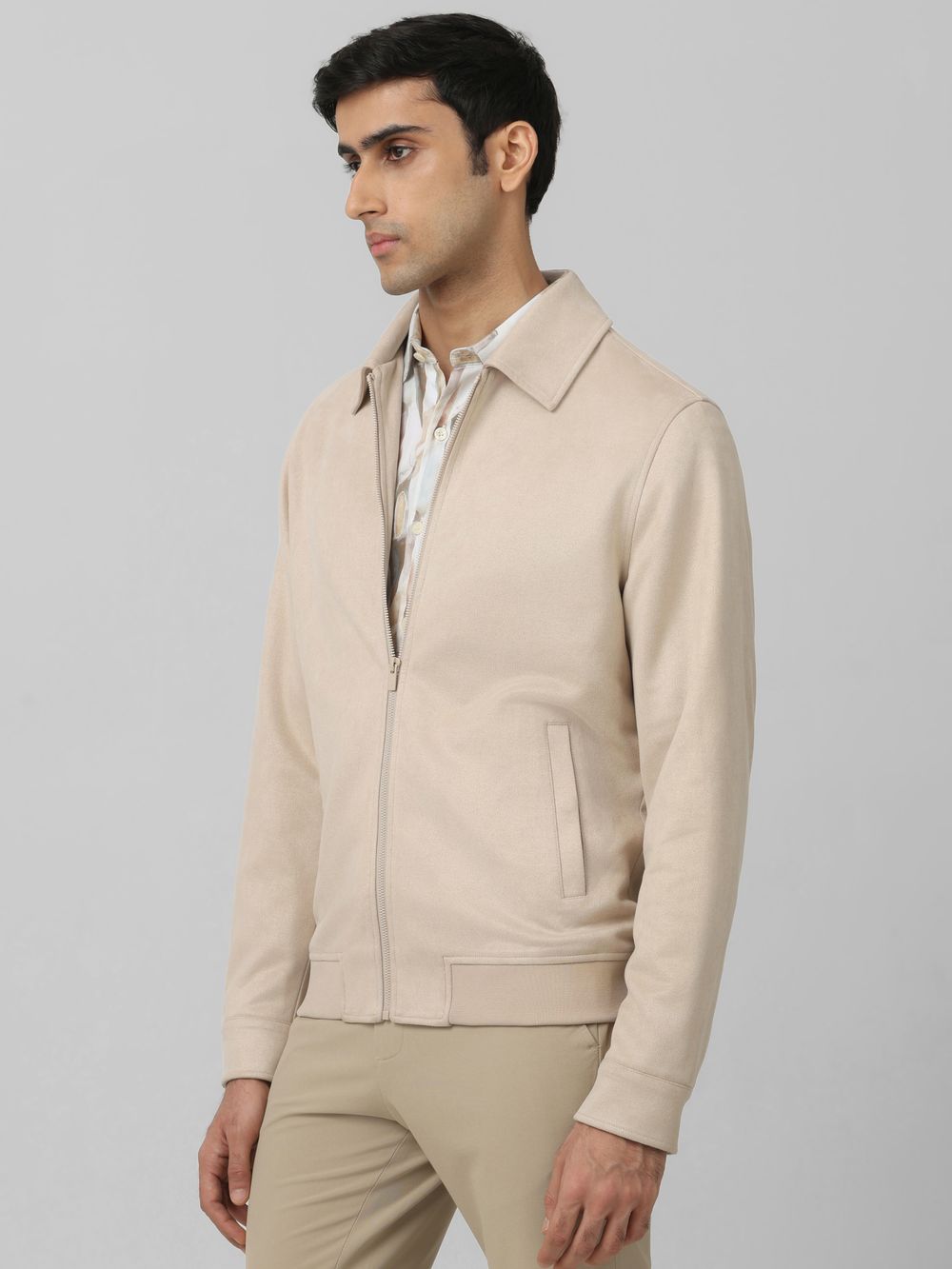 Beige Suede Plain Jacket