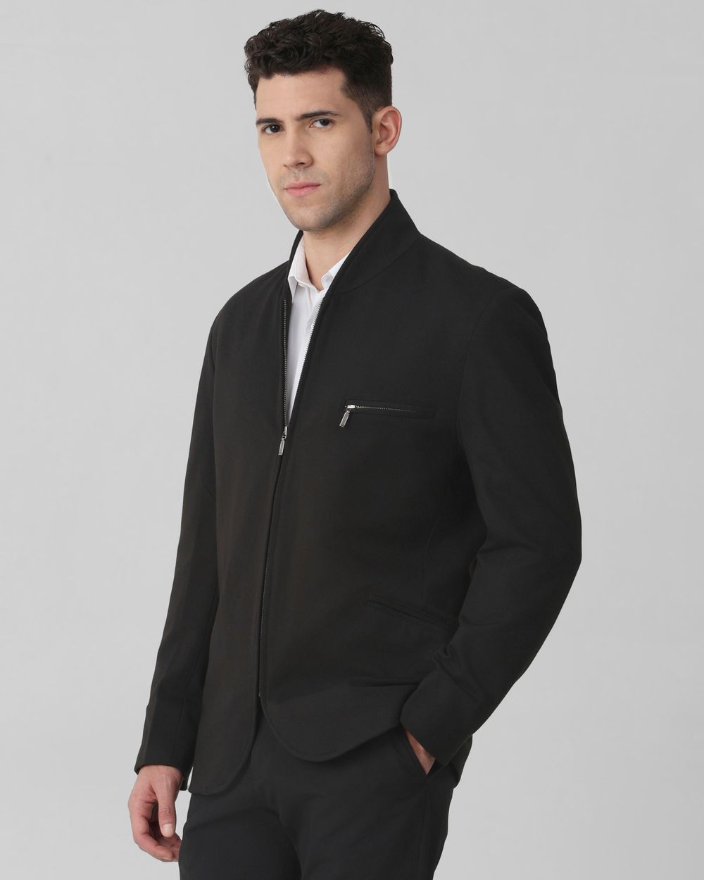 Black Zip Thru Slim Fit Jacket