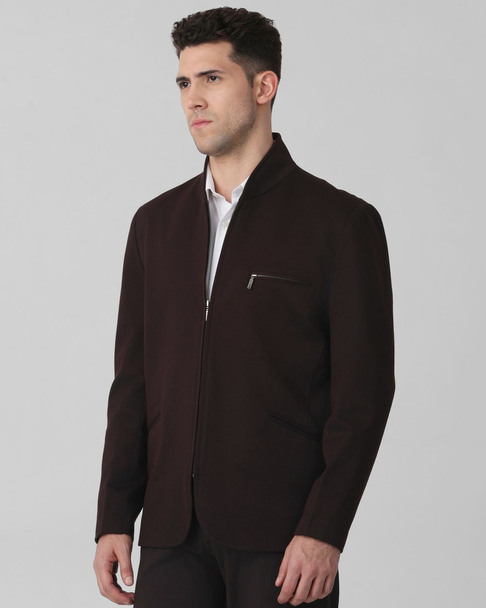 Maroon Zip Thru Slim Fit Jacket