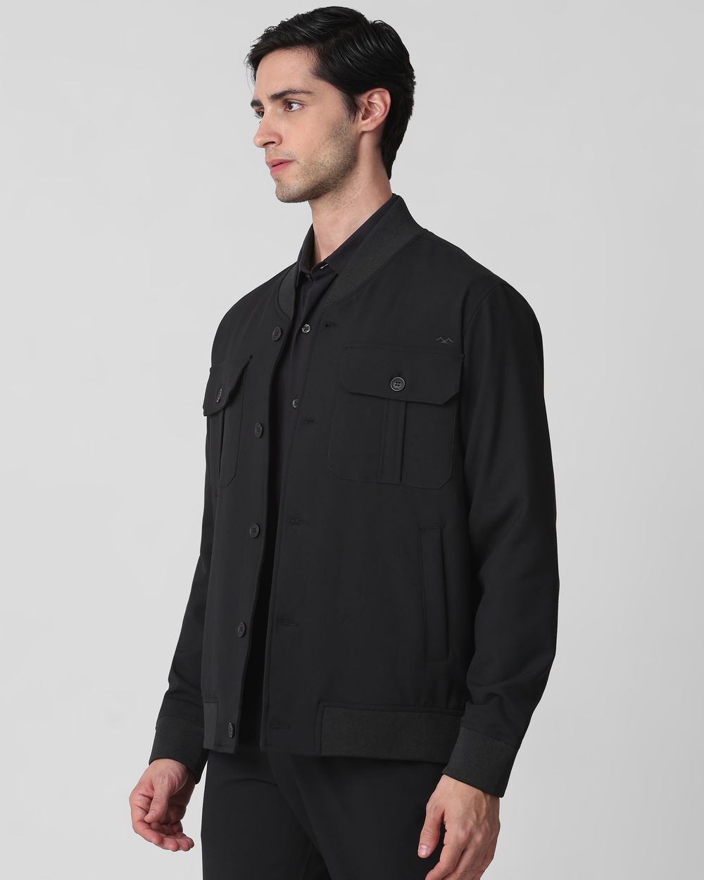 Black Double Pocket Bomber Relaxed Fit Jacket