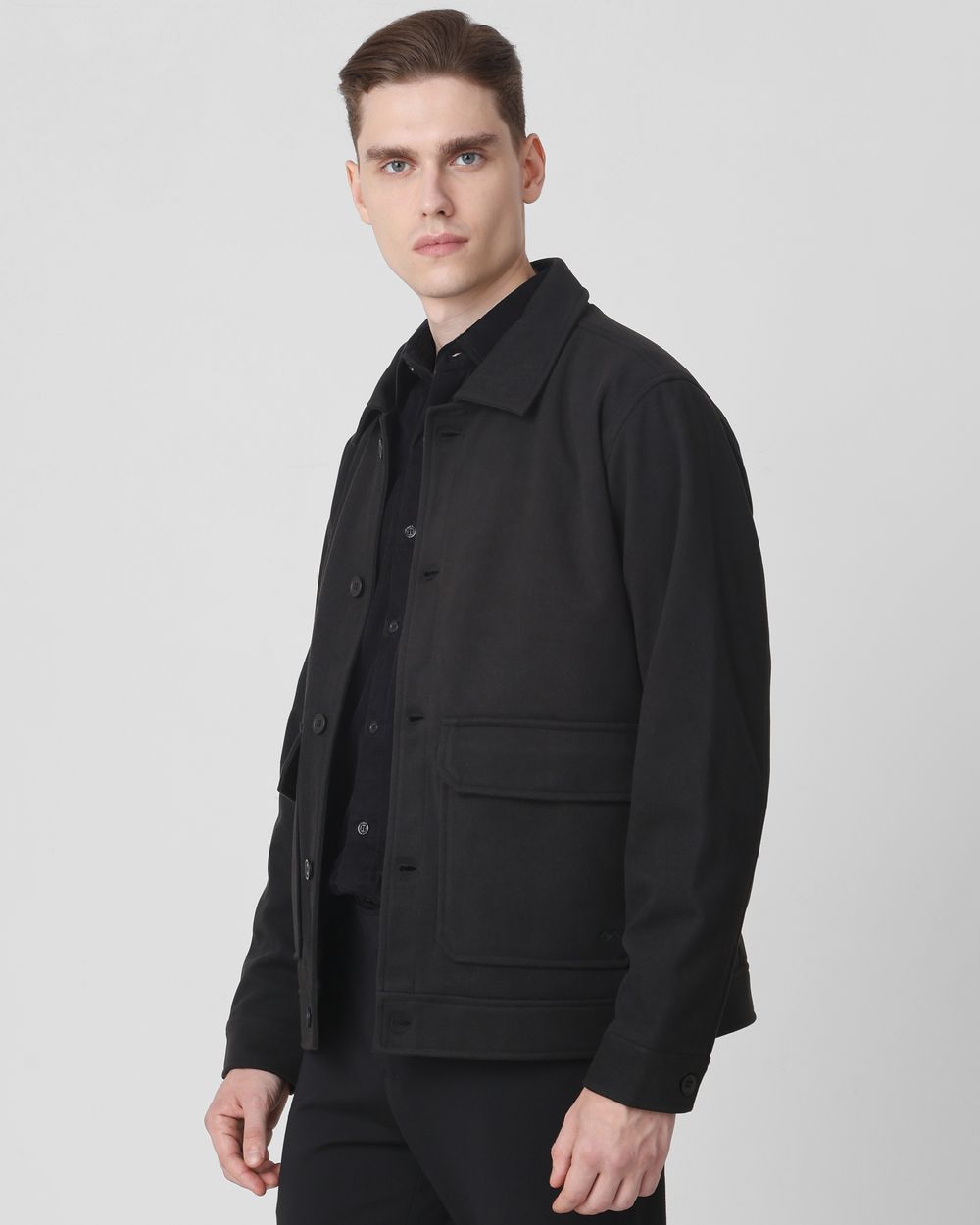Black Flannel Relaxed Fit Jacket