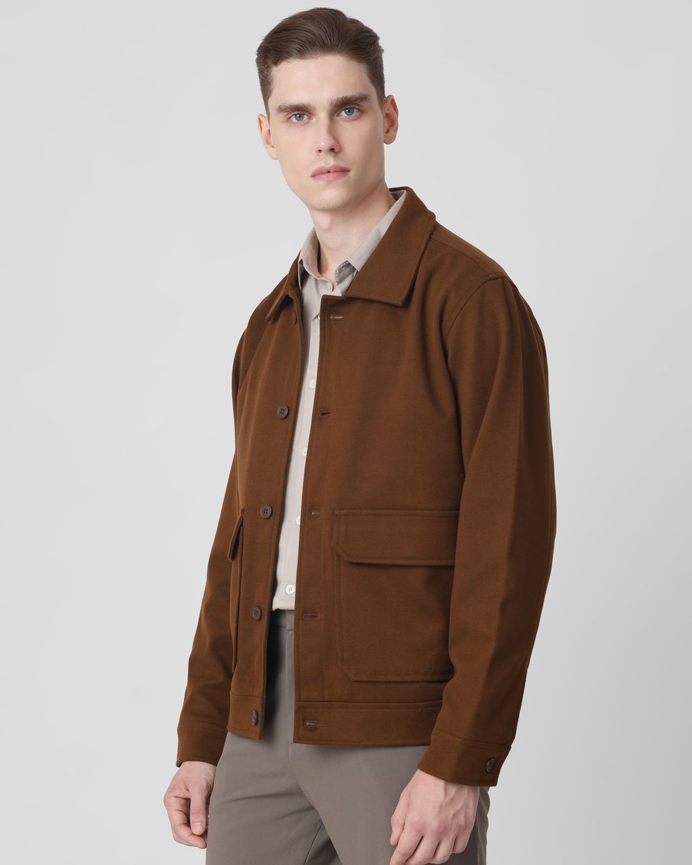 Brown Flannel Relaxed Fit Jacket