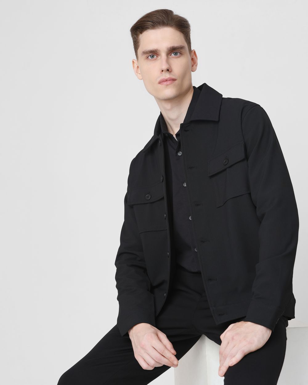 Black Patch Pocket Relaxed Fit Jacket