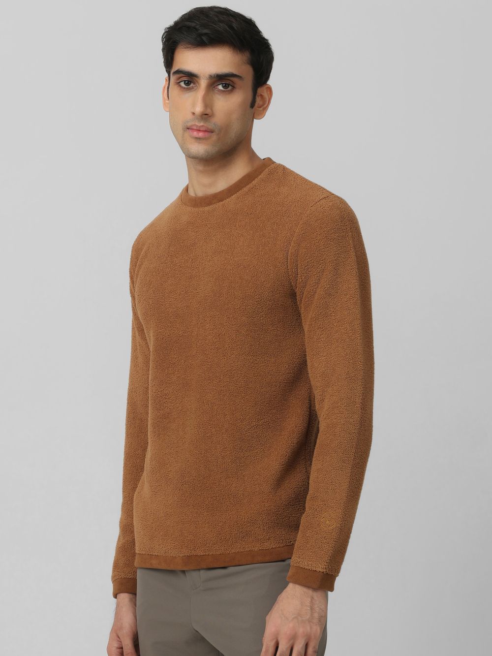 Brown Terry Towel Slim Fit Sweatshirt