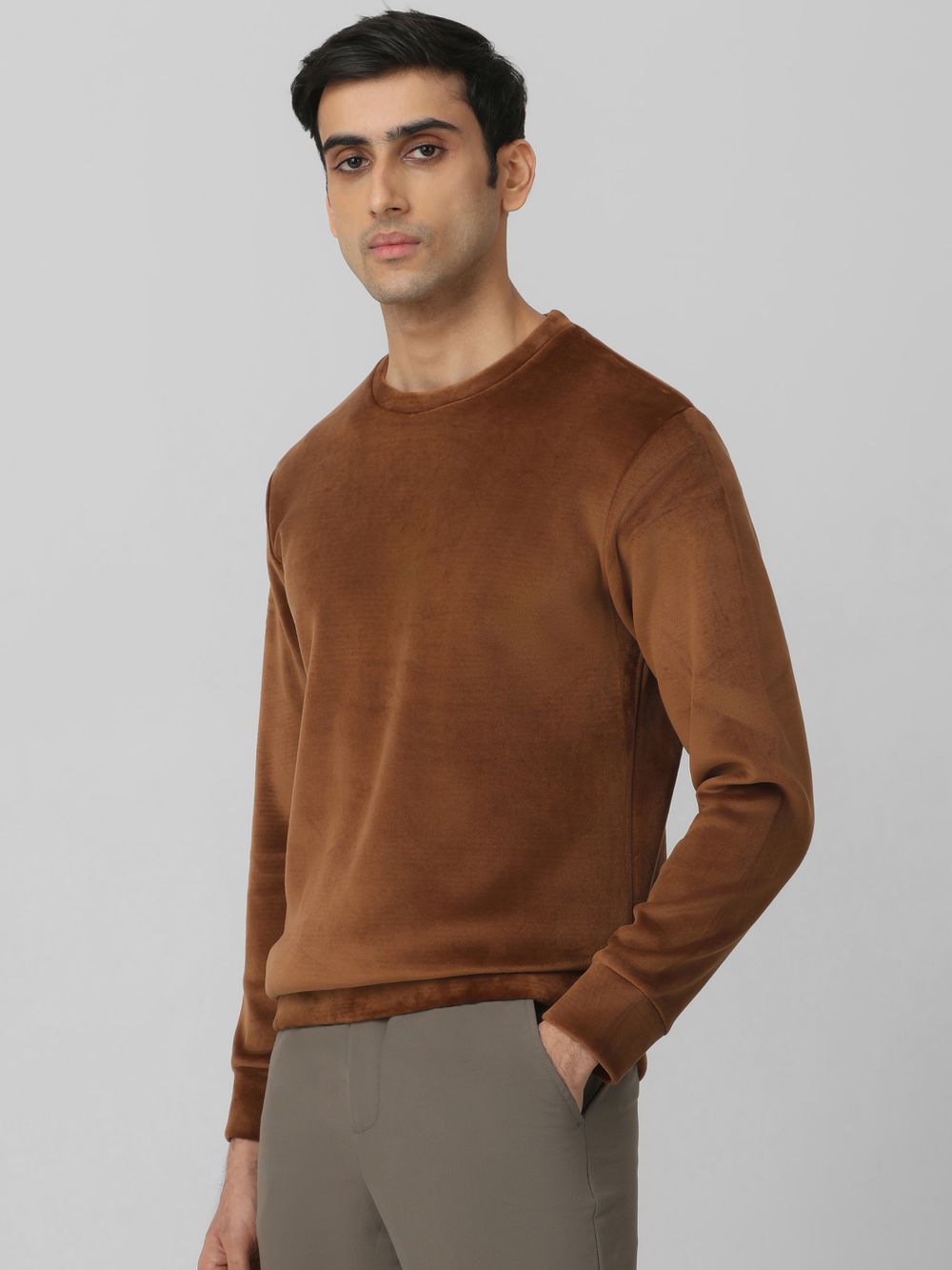 Brown Velvet Slim Fit Sweatshirt