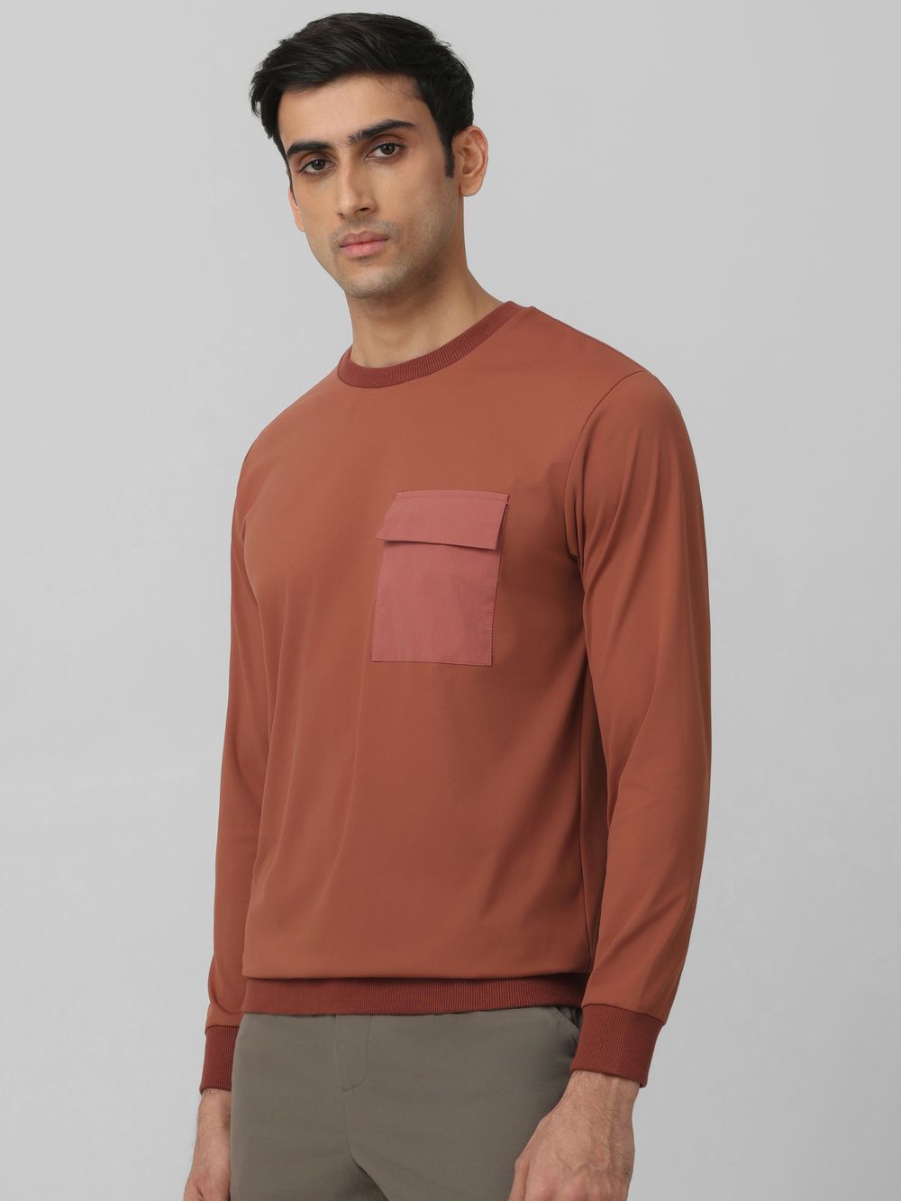 Brown Patch Pocket Plain Slim Fit T-Shirt