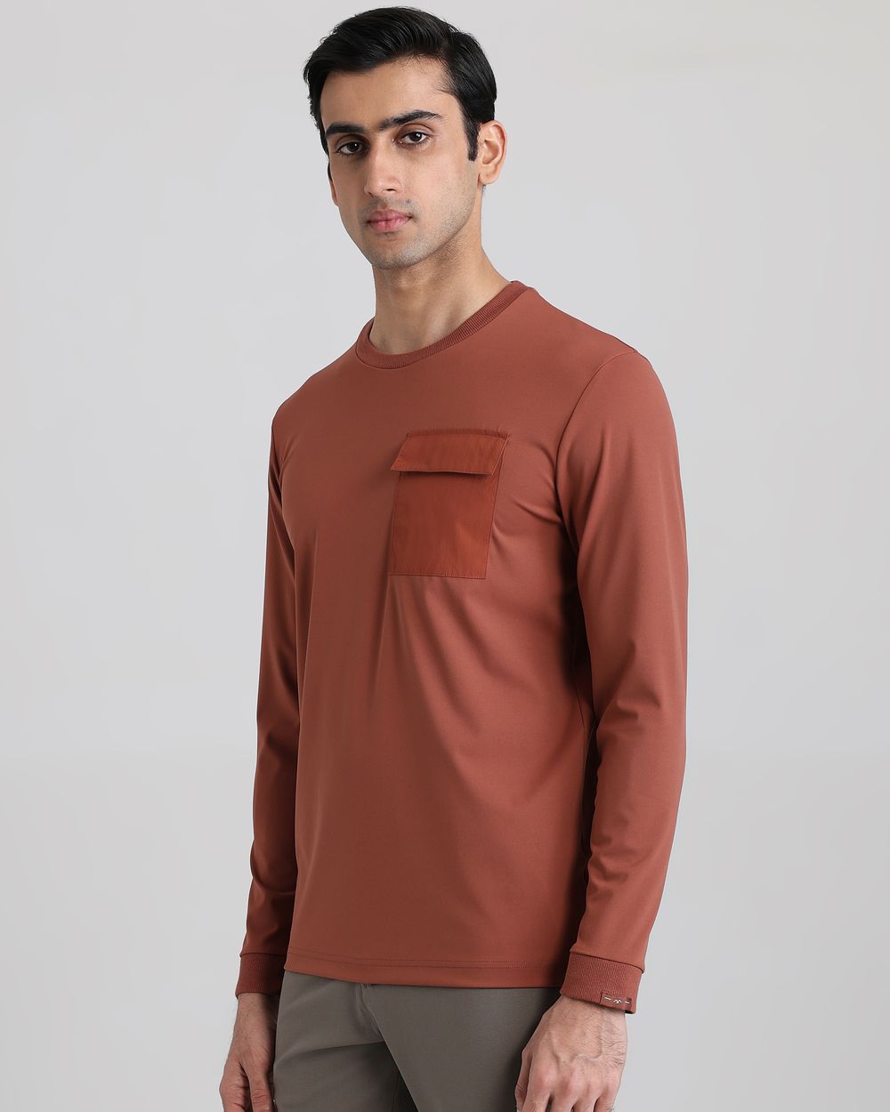 Brown Patch Pocket Plain Slim Fit T-Shirt