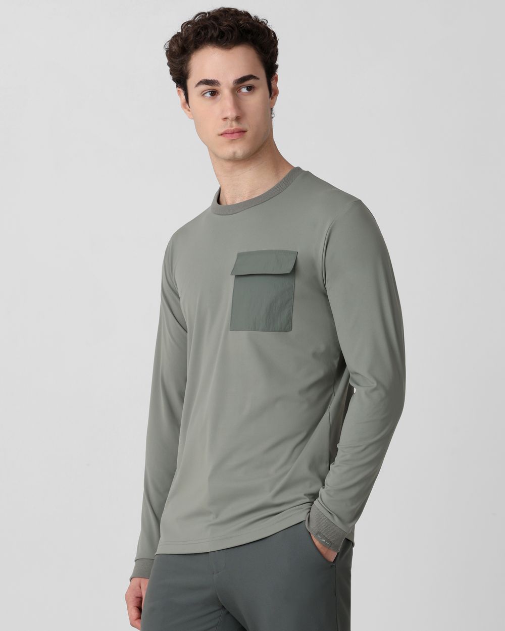 Light Green Patch Pocket Plain Slim Fit T-Shirt