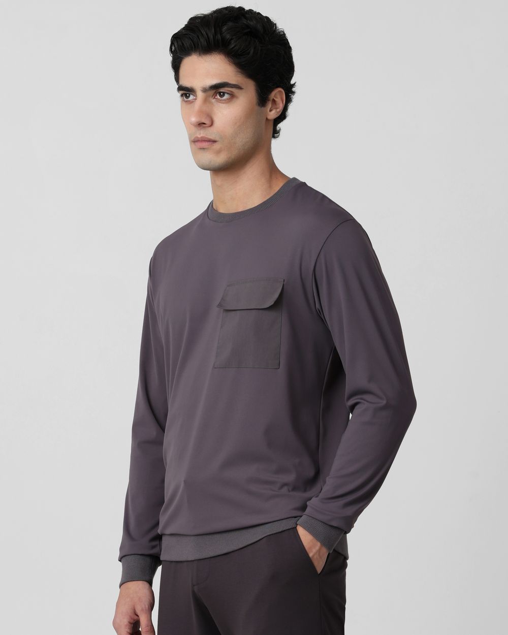 Grey Patch Pocket Plain Slim Fit T-Shirt