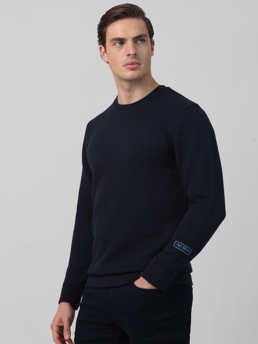 Textured Plain Slim Fit Sweatshirt