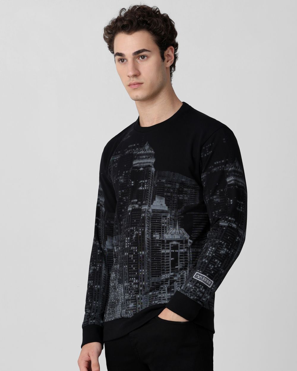 Black Printed Slim Fit Sweatshirt