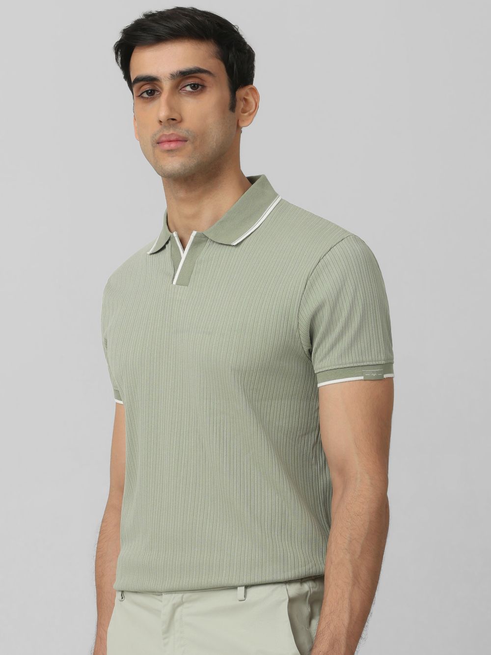 Olive Self-Stripe Plain Slim Fit T-Shirt