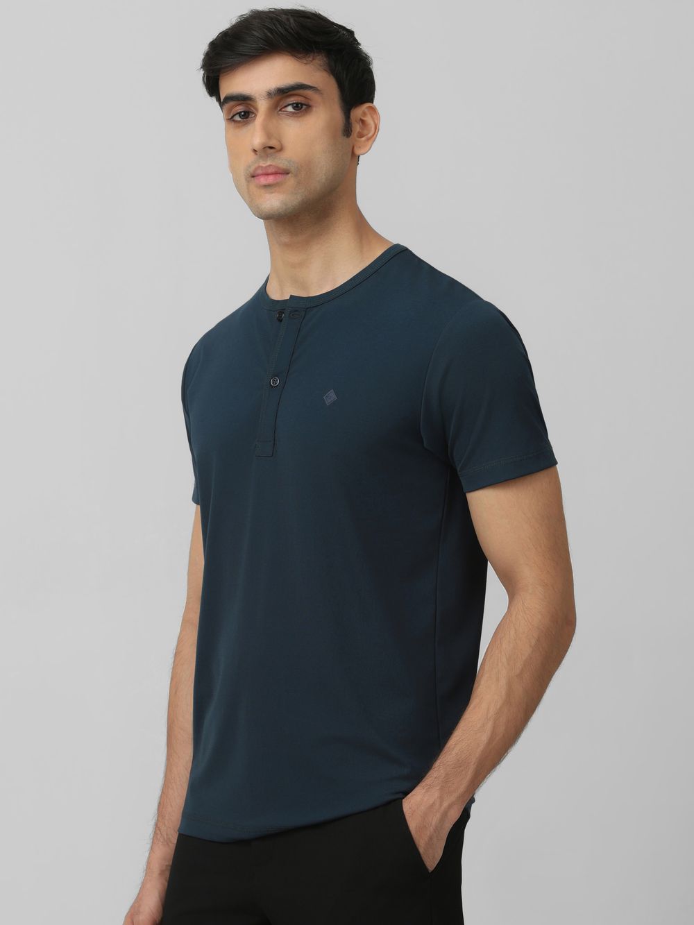 Teal Plain Slim Fit Henley