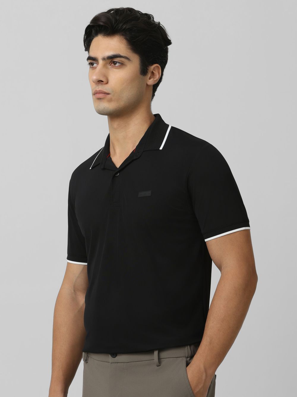 Black Logo Plain Half Sleeve Casual Polo