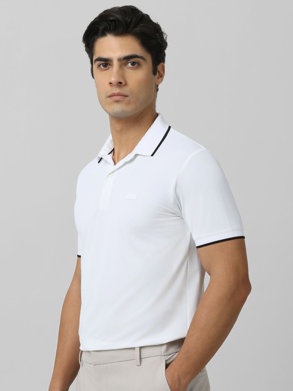 White Logo Plain Half Sleeve Casual Polo