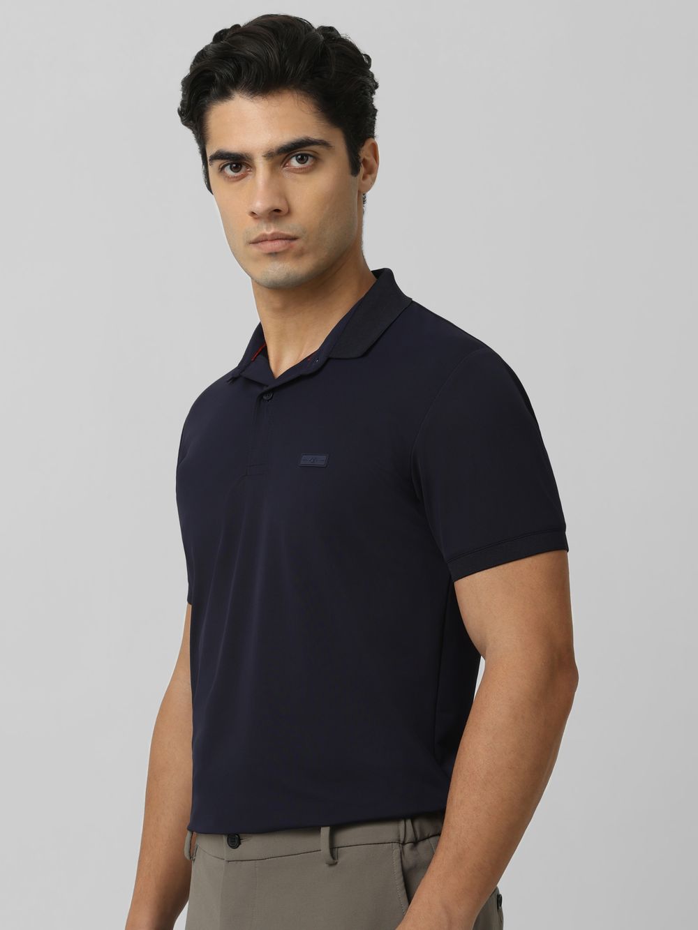 Navy Logo Plain Half Sleeve Casual Polo