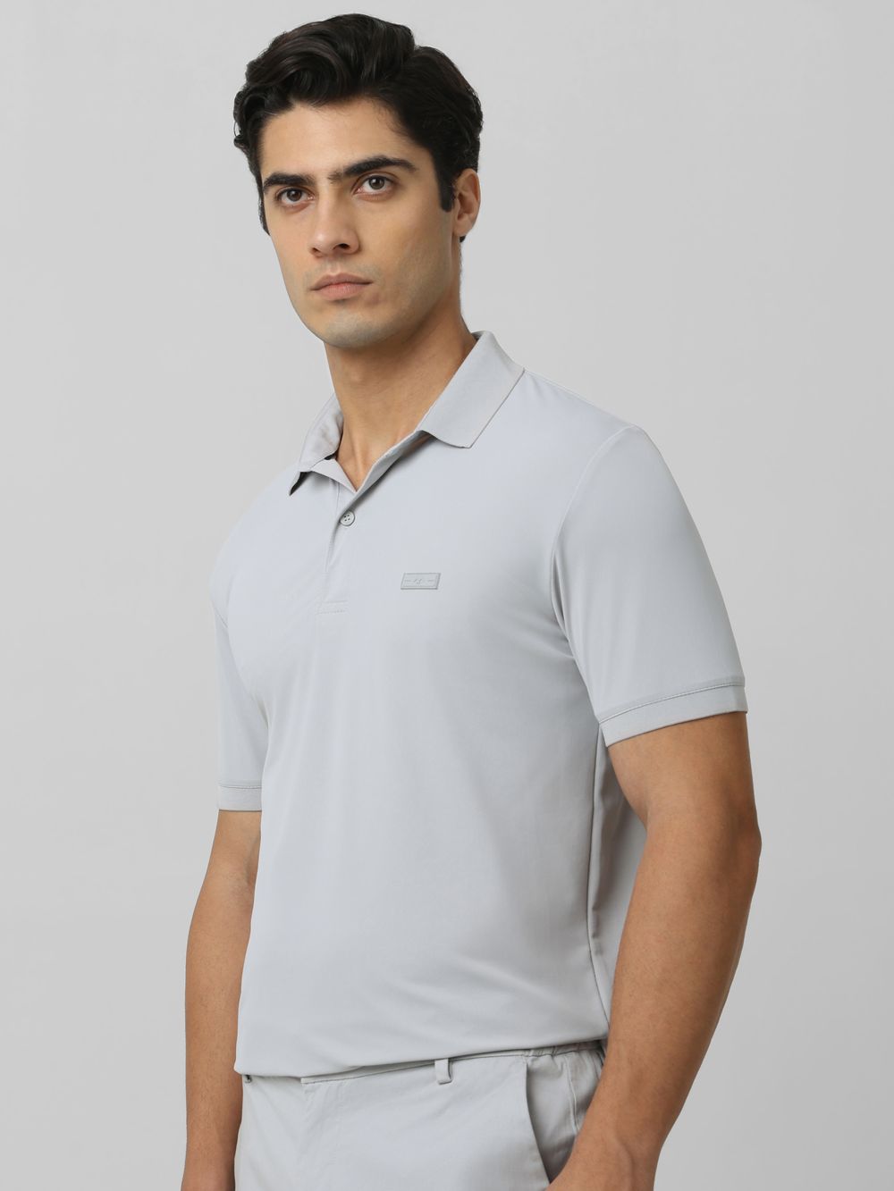 Light Grey Logo Plain Half Sleeve Casual Polo