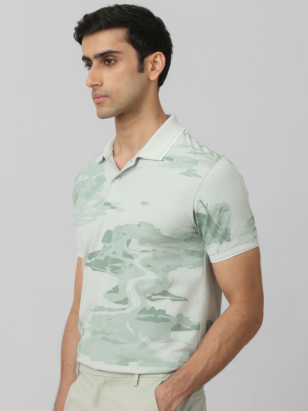 Light Green Botanical Print Slim Fit Polo