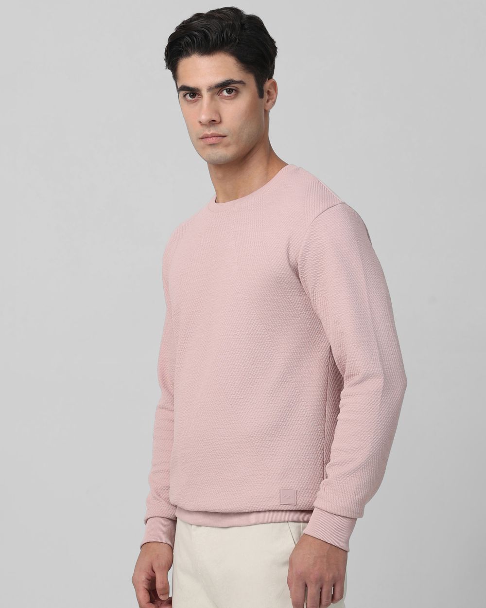 Pink Textured Plain Slim Fit T-Shirt