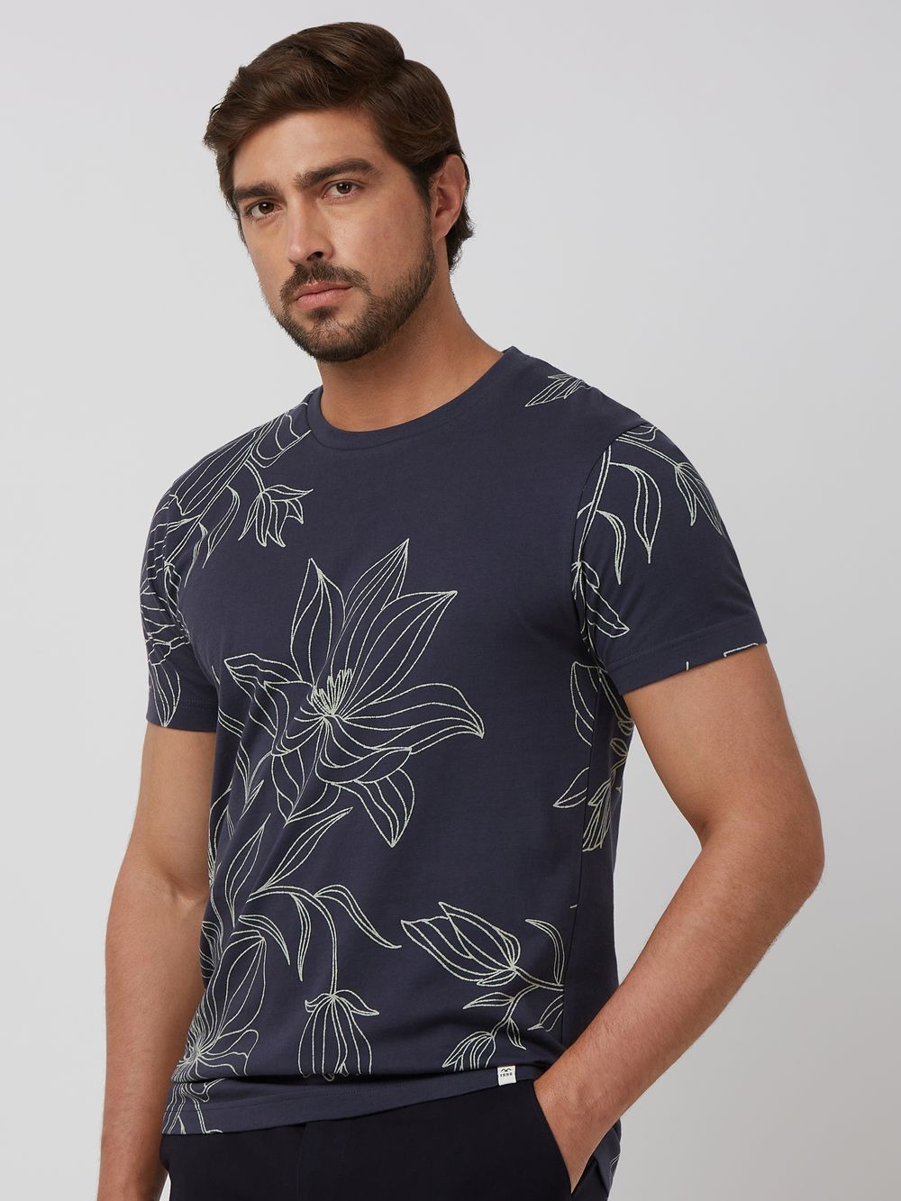 Navy Floral Print Slim Fit T-Shirt