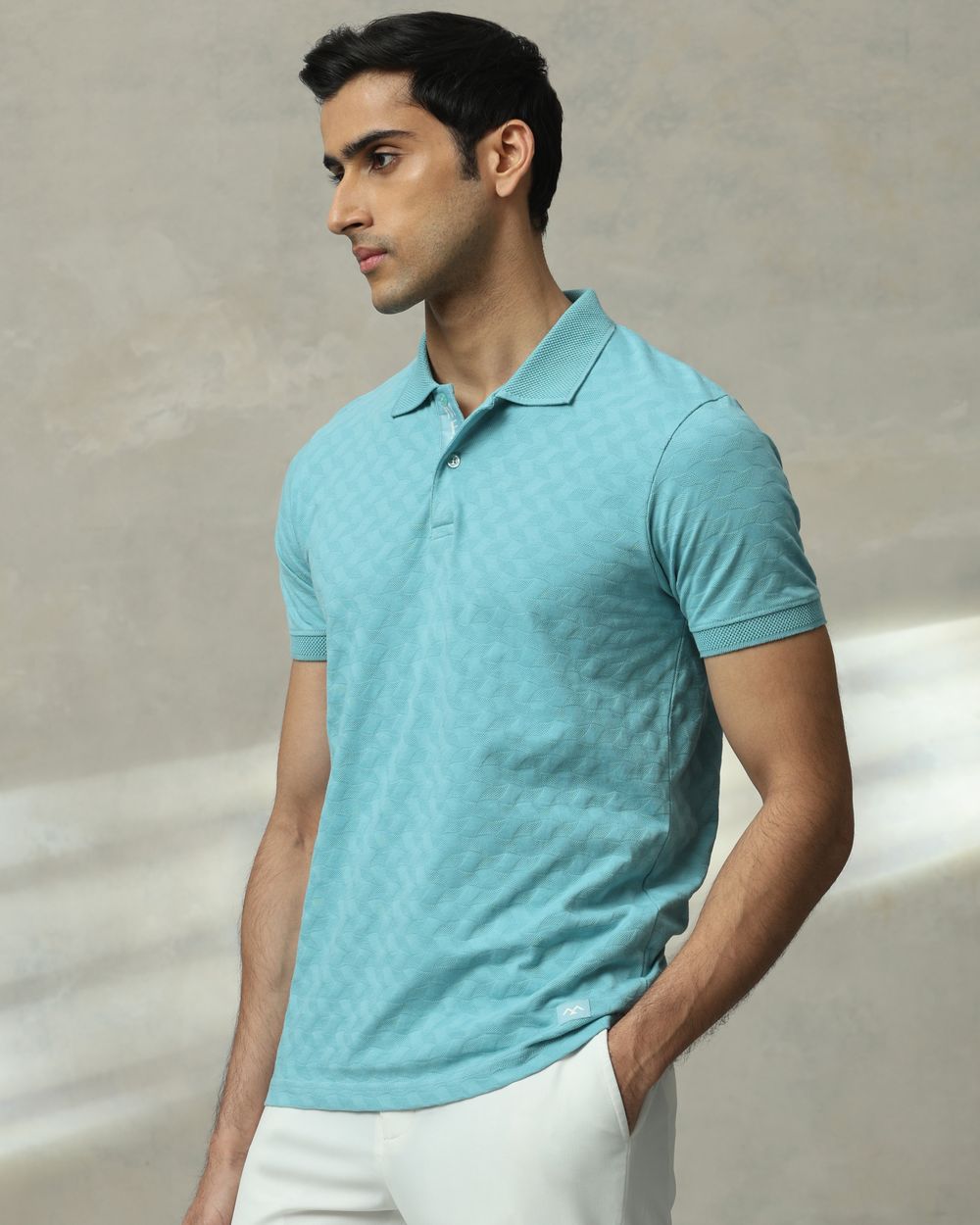 Turquoise Textured Plain Slim Fit T-Shirt