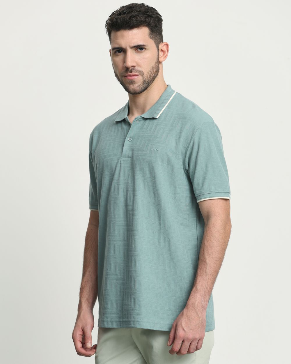 Green Textured Jacquard Slim Fit T-Shirt