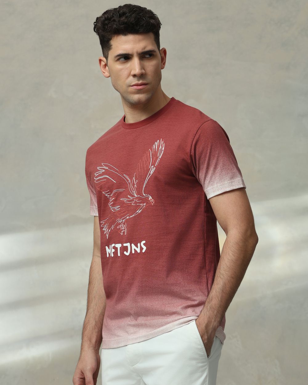 Maroon Ombre Graphic Slim Fit T-Shirt