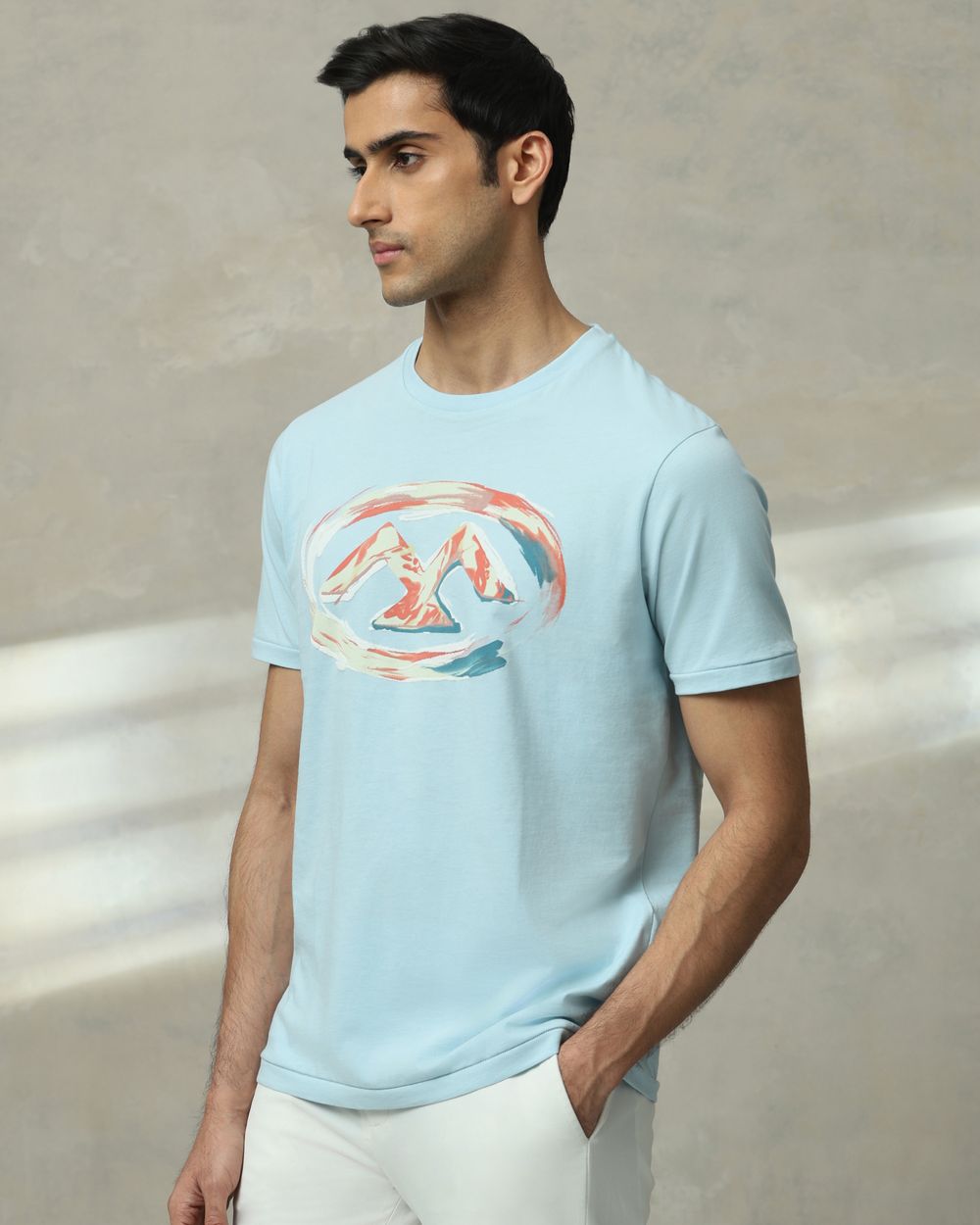 Light Blue Graphic Regular Fit T-Shirt