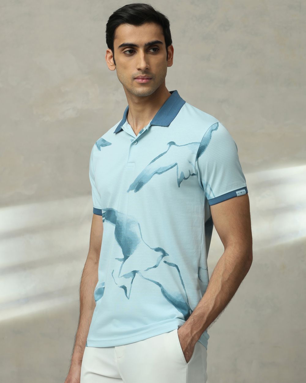 Light Blue Bird Print Slim Fit T-Shirt