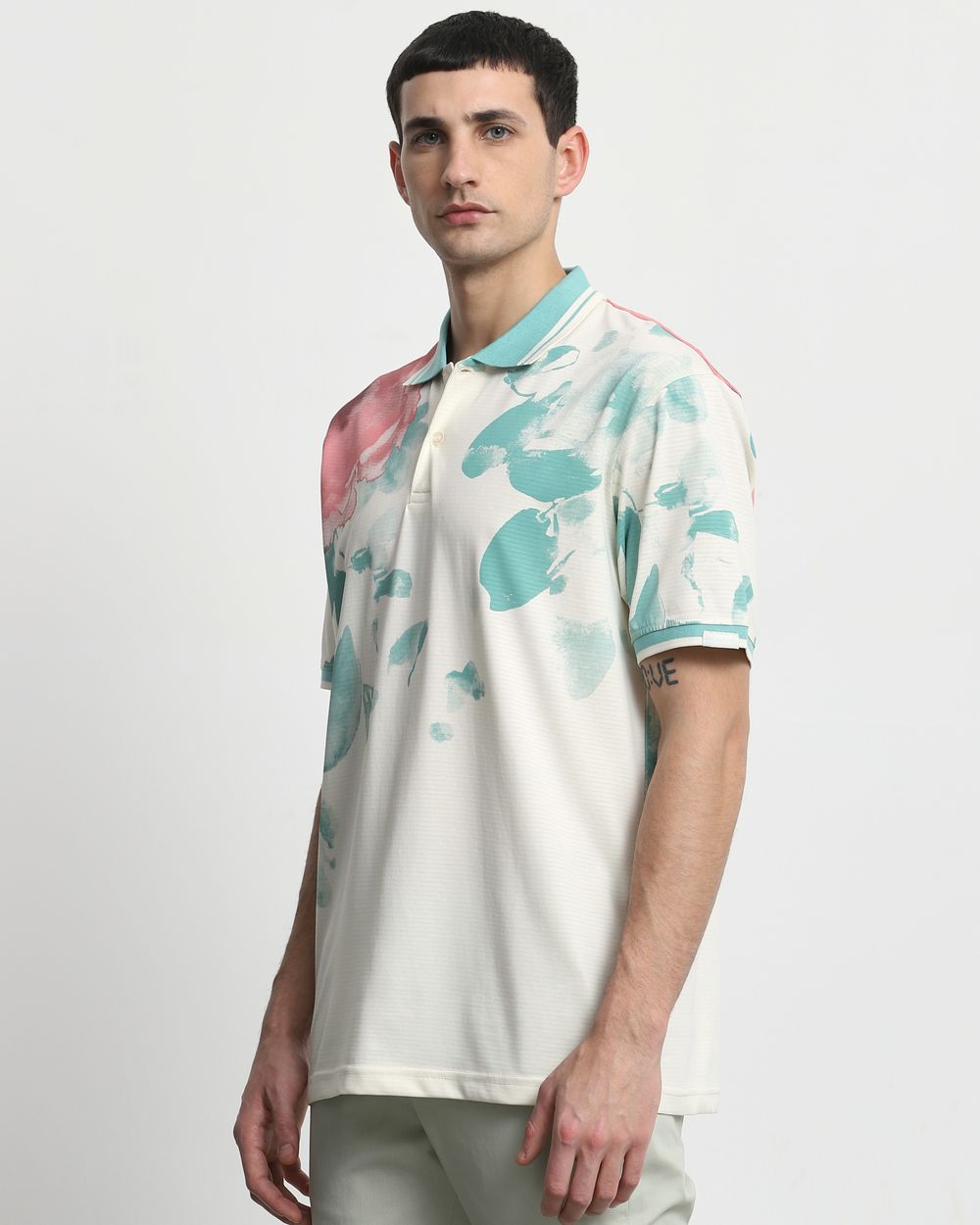 Turquoise Abstract Print Regular Fit T-Shirt