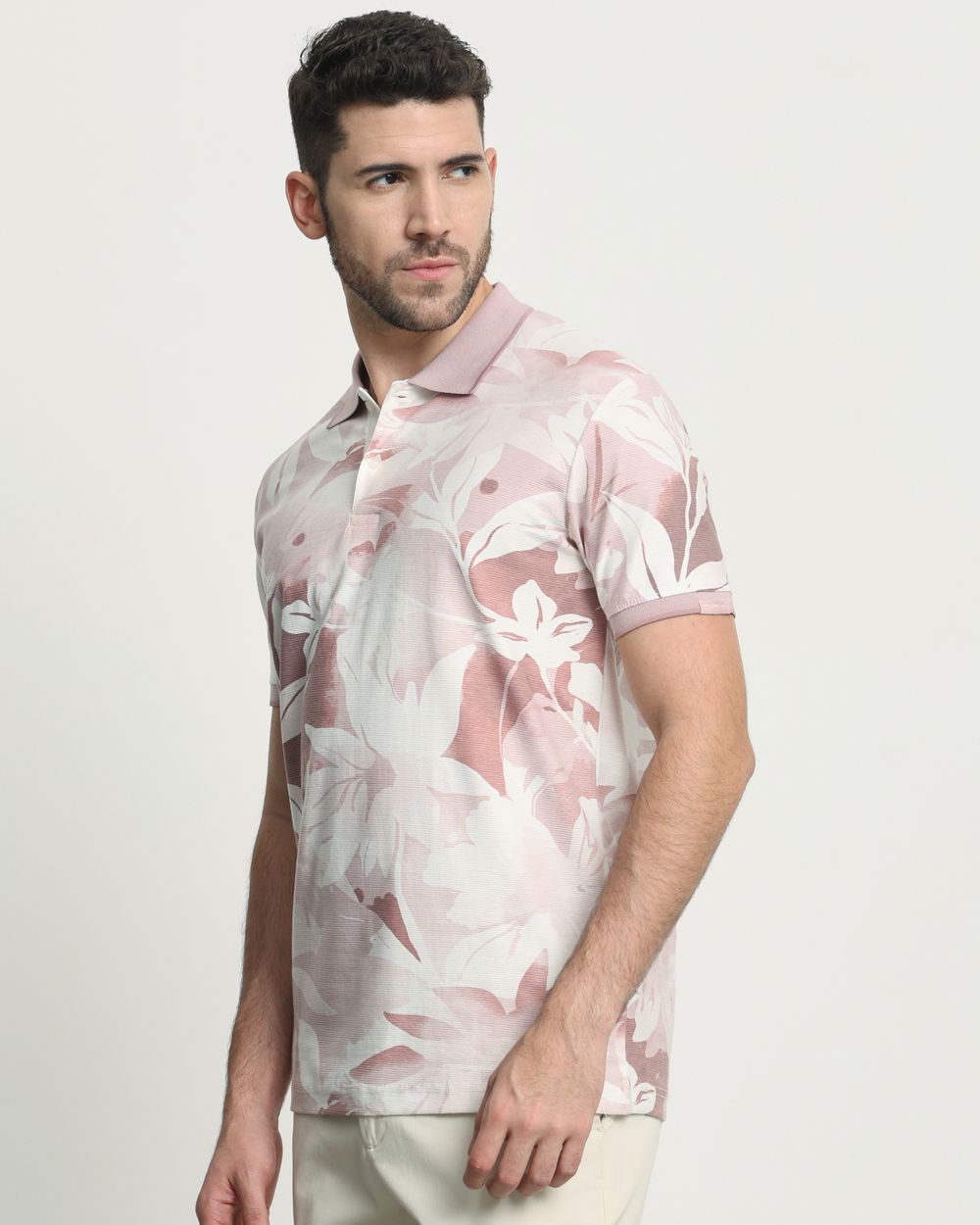 Pink Floral Print Slim Fit T-Shirt