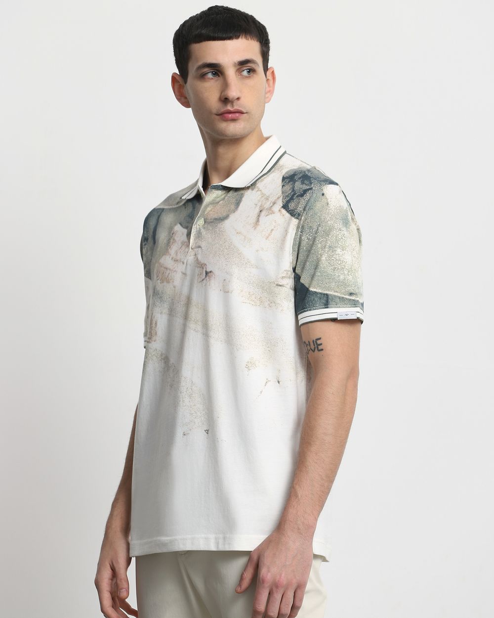 Off White Abstract Print Regular Fit T-Shirt