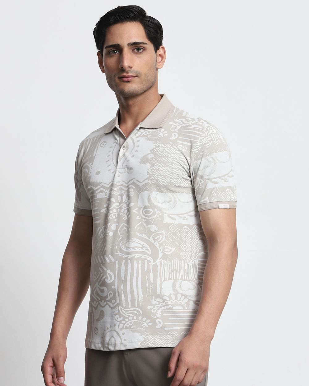 Grey Abstract Print Slim Fit T-Shirt