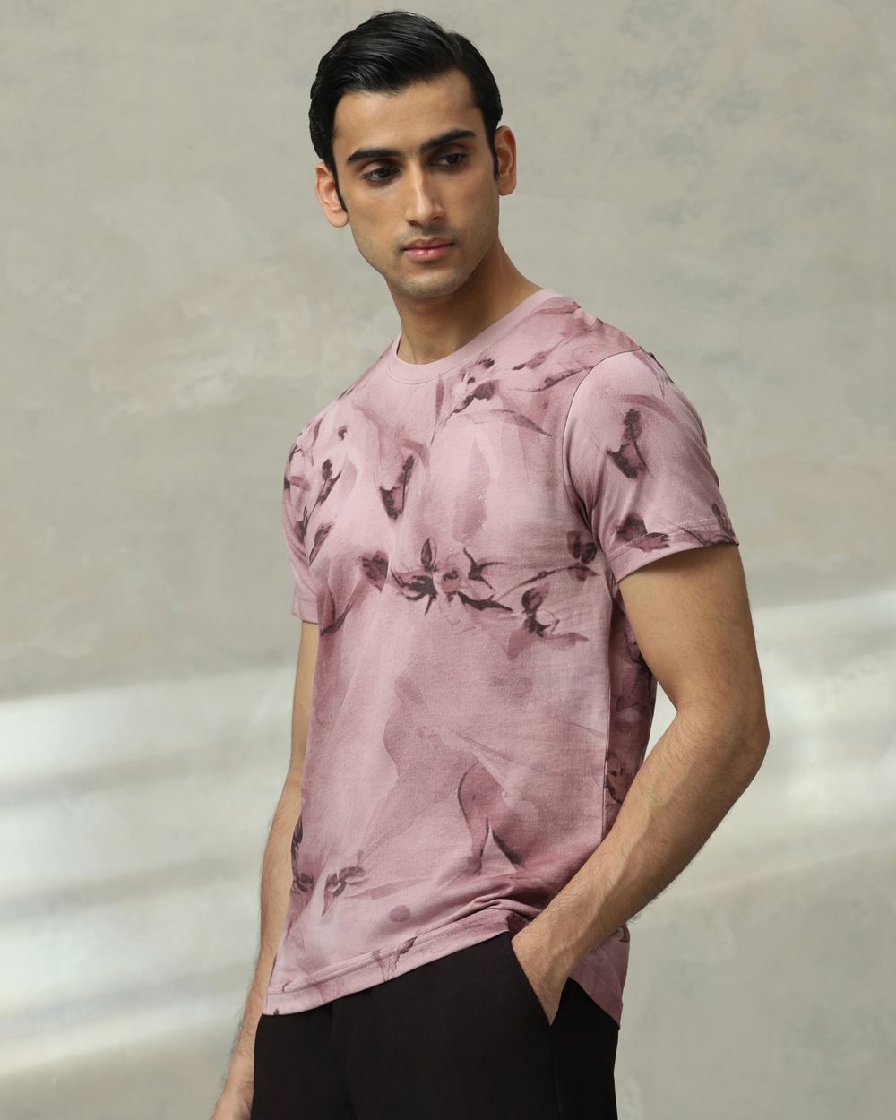 Pink Printed Slim Fit T-Shirt