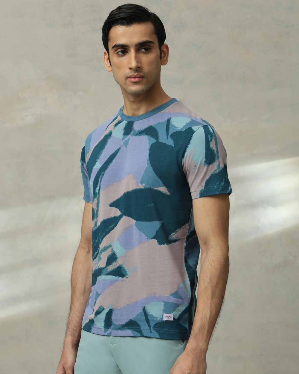 Teal Abstract Print Slim Fit T-Shirt