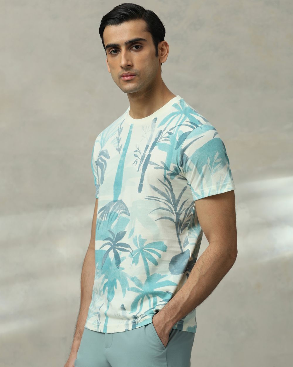 Teal Printed Slim Fit T-Shirt