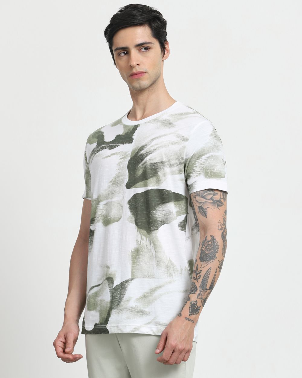 White Tonal Print Slim Fit T-Shirt