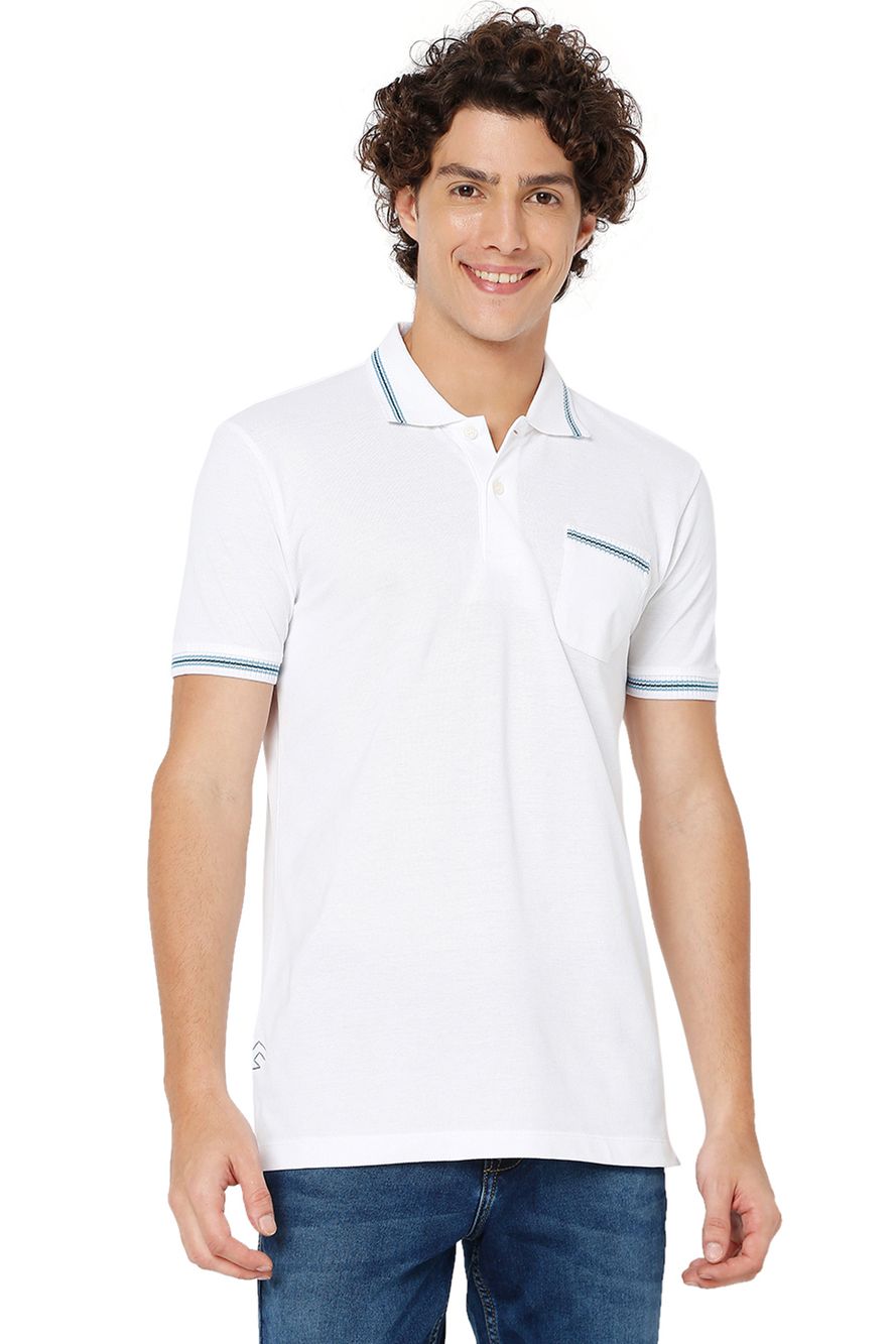 White Contrast Collar Polo