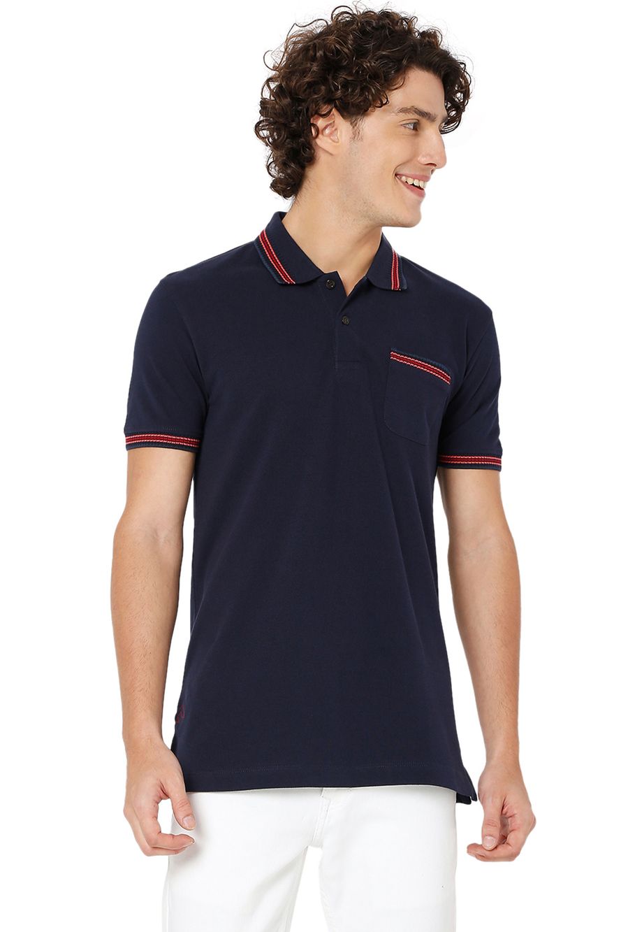 Navy Contrast Collar Polo