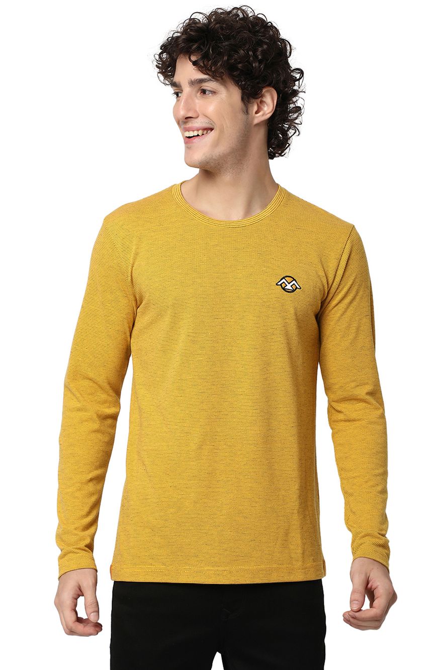 Mustard Solid Textured Jersey T-Shirt
