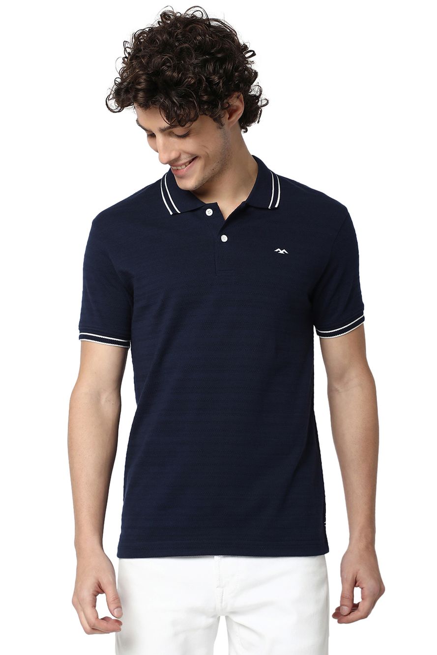 Navy Jacquard Popcorn Polo