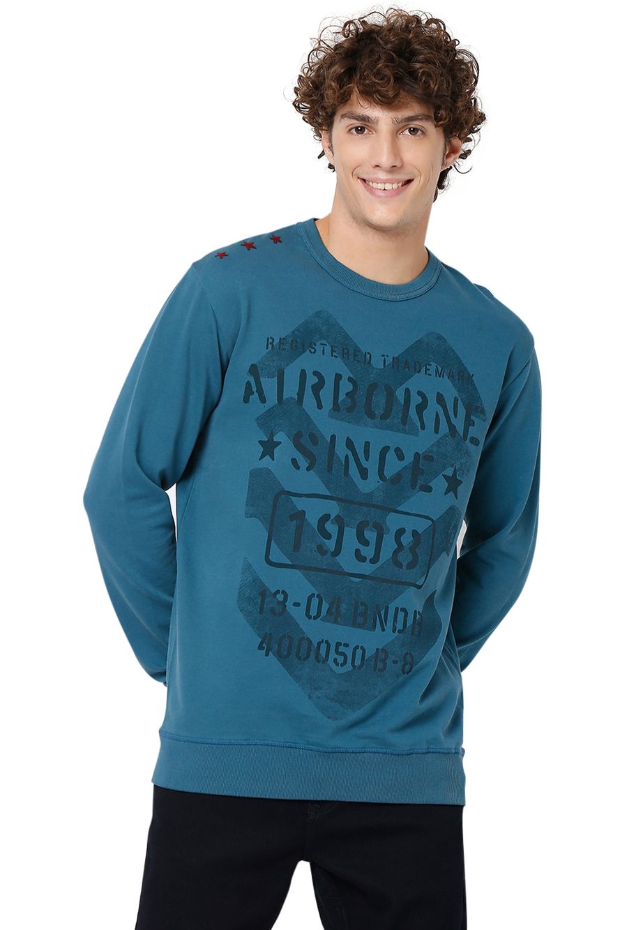 Teal Military Chest Slim Fit Loopback Sweatshirt