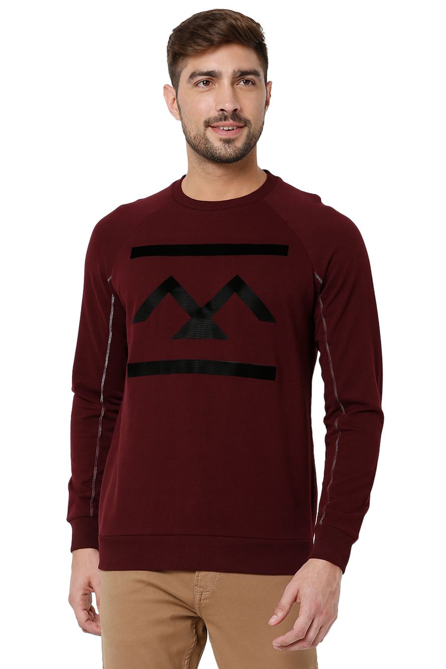 Maroon Textured Print Sweatshirt