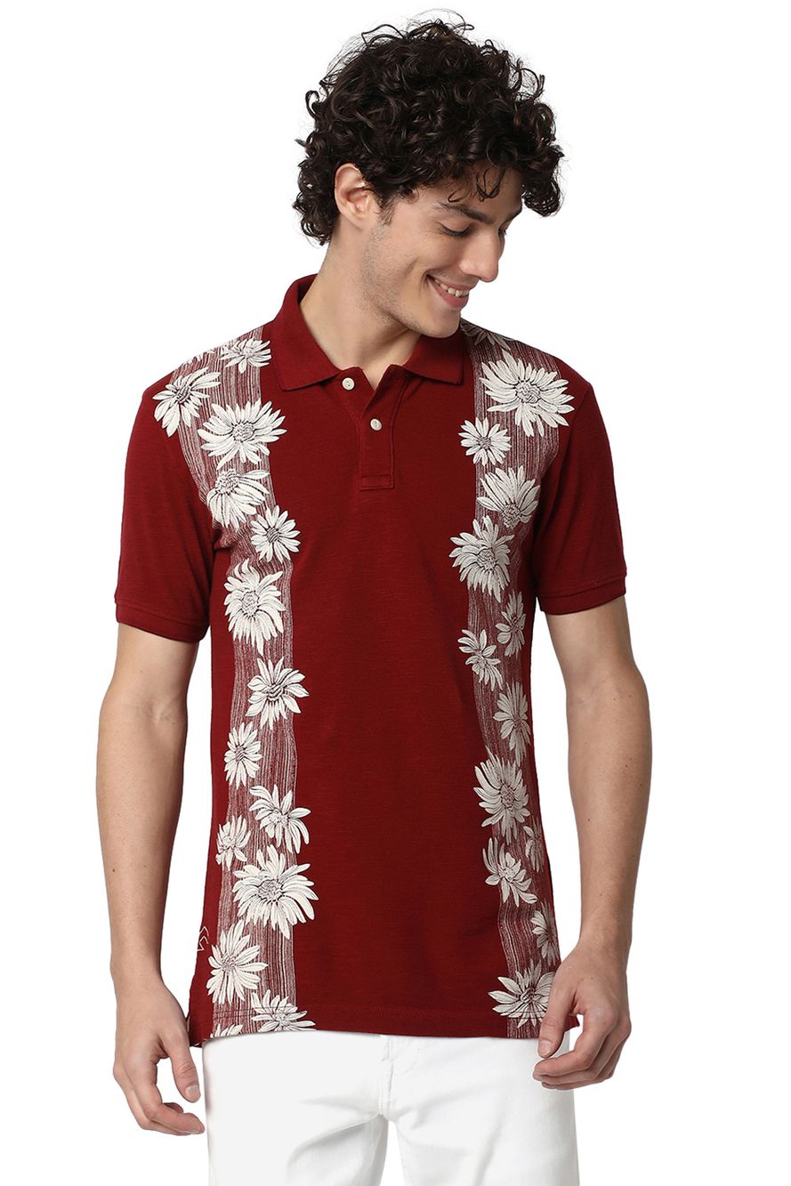 Rust Floral Print Polo