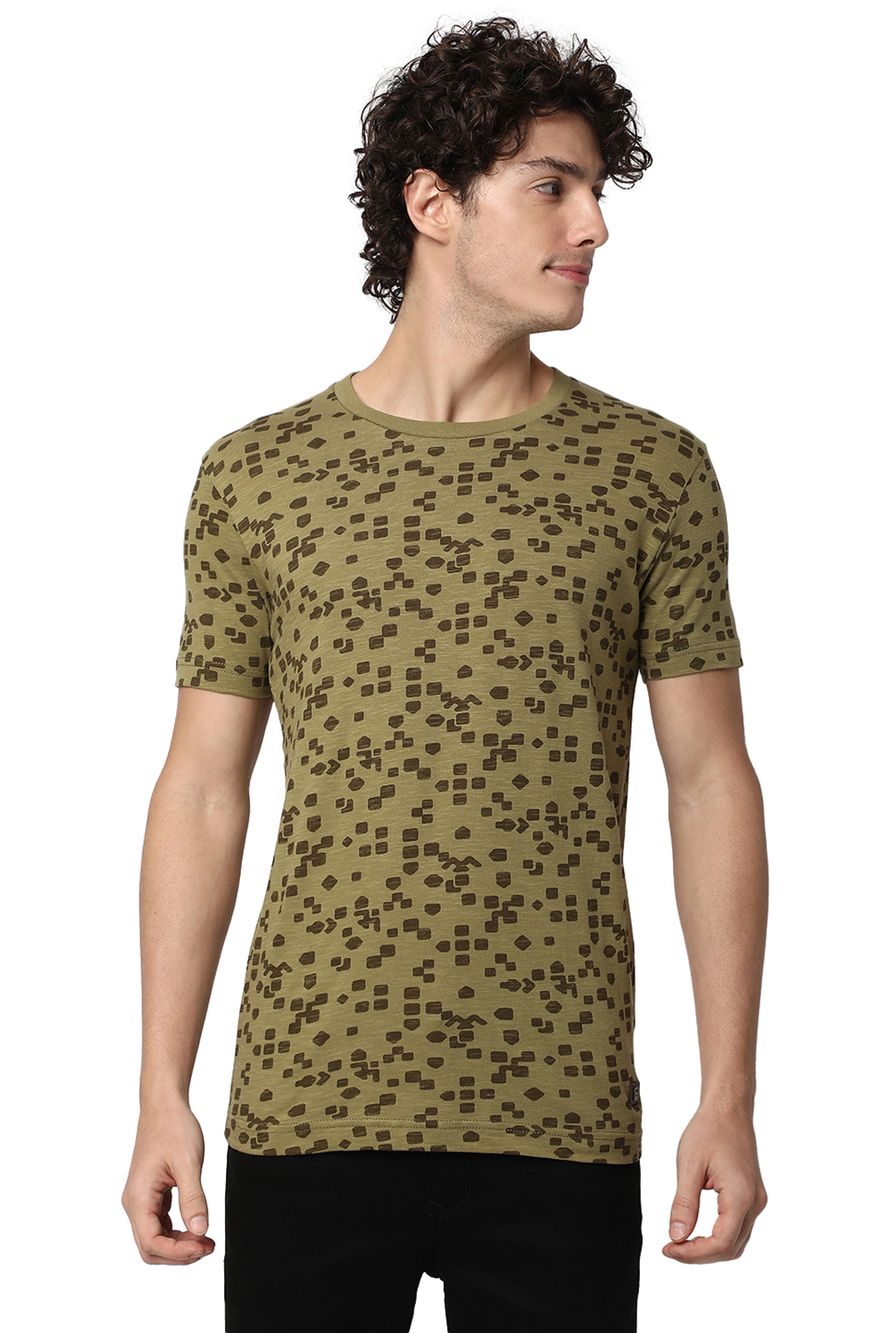 Light Olive Geometric Print T-Shirt