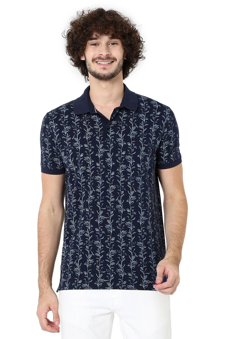 Navy Navy Print Polo