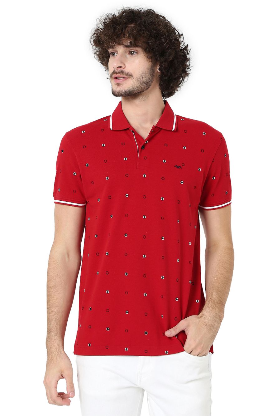 Red Geometric Print Polo